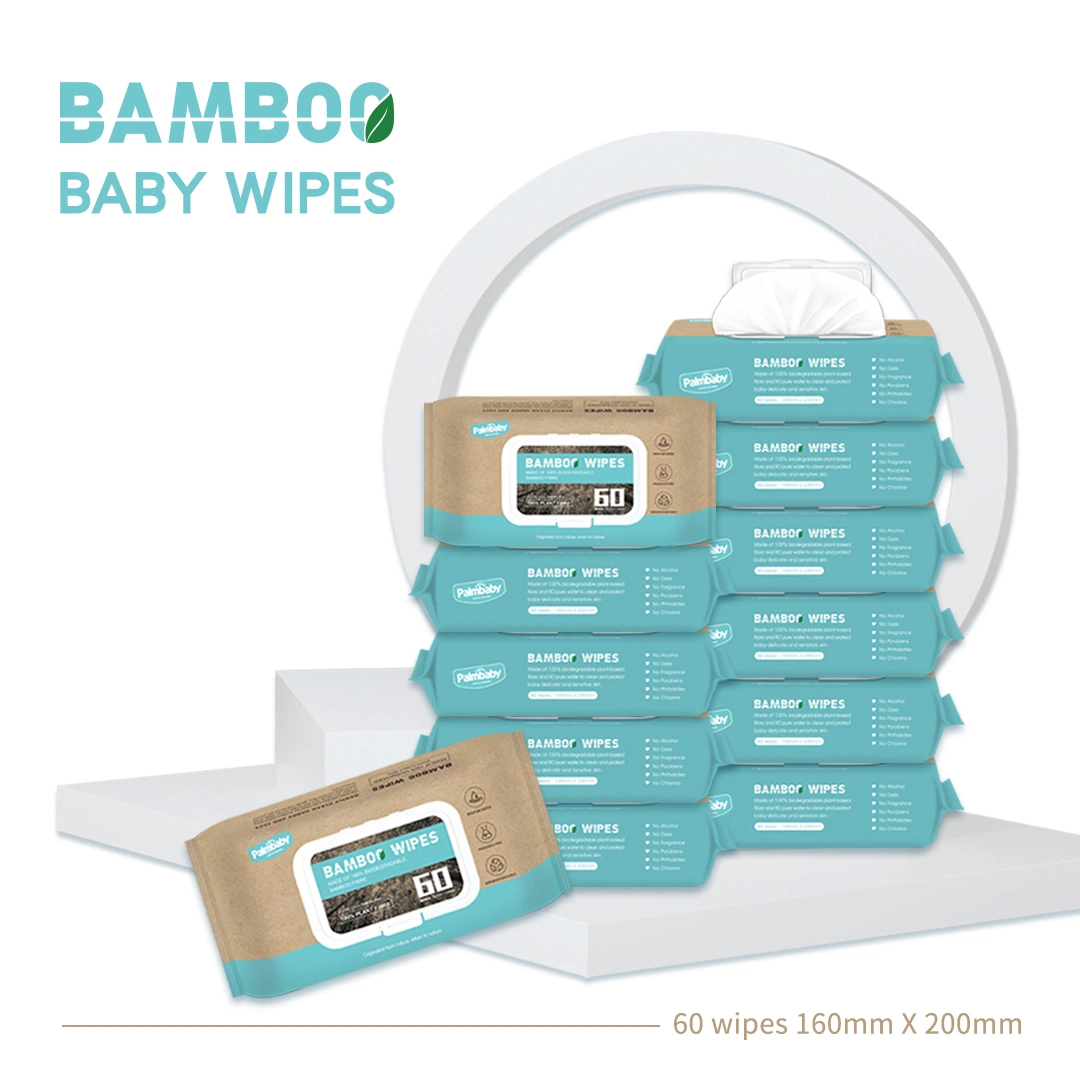 Bambú biodegradable natural orgánico toallitas toallitas de limpieza del bebé fragancias Eco sin alcohol agua las toallitas húmedas Toallitas de bebé