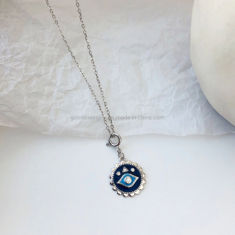 Evil Eye Blue Enamel Silver Necklace Fashion Jewelry for Women