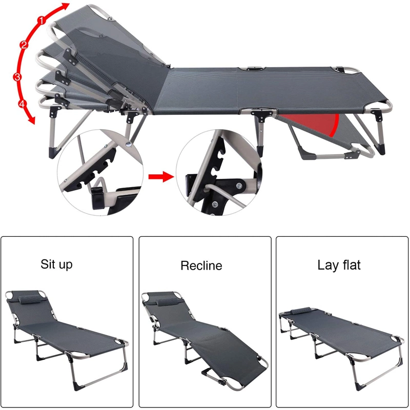 3 Positions Lit de Chaise Longue Pliable pour Plage Camping Piscine