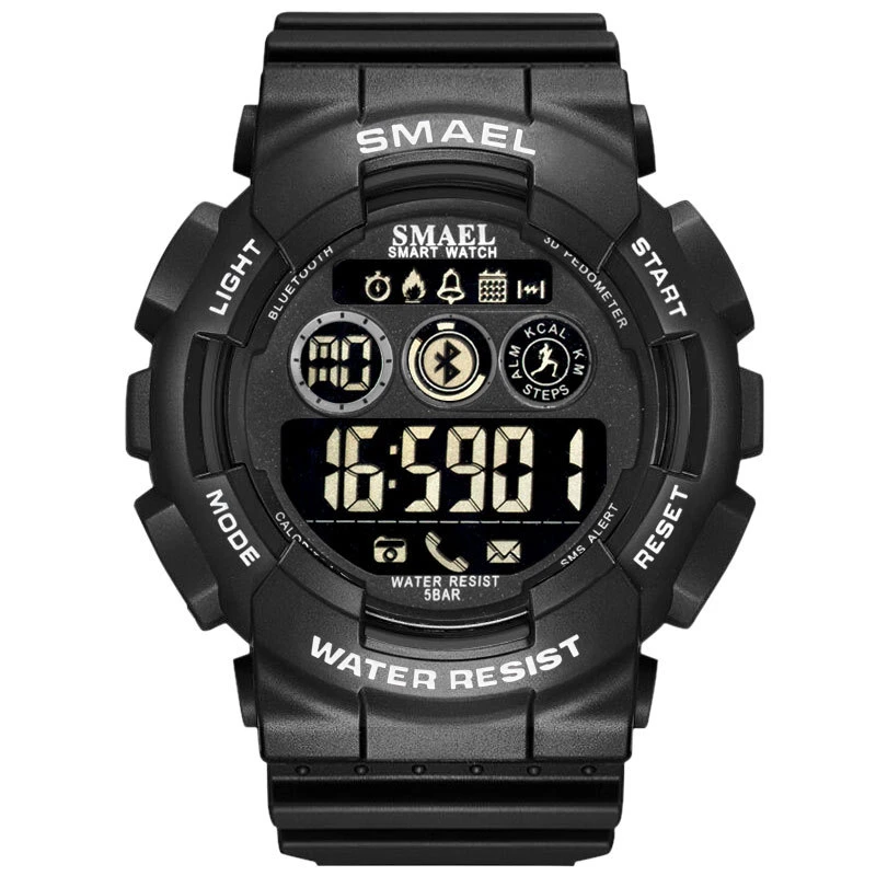 Bluetooth negro resistente al agua Reloj inteligente podómetro electrónico multifunción camuflaje Sports Watch