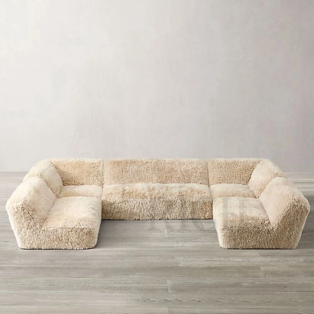 L Shaped Modular Sofa Furniture Fluffy Corner Sofa Couch Sectional Fur Sofa