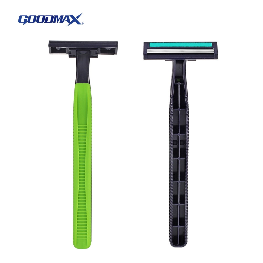 Twin Blade Disposable Shaving Razor with Rubber Handle