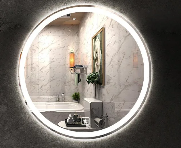 Bathroom Mirror LED Illuminated Round Lighted Vanity Makeup Wall Mounted Lights Cosmetic with Touch Switch Demister Pad