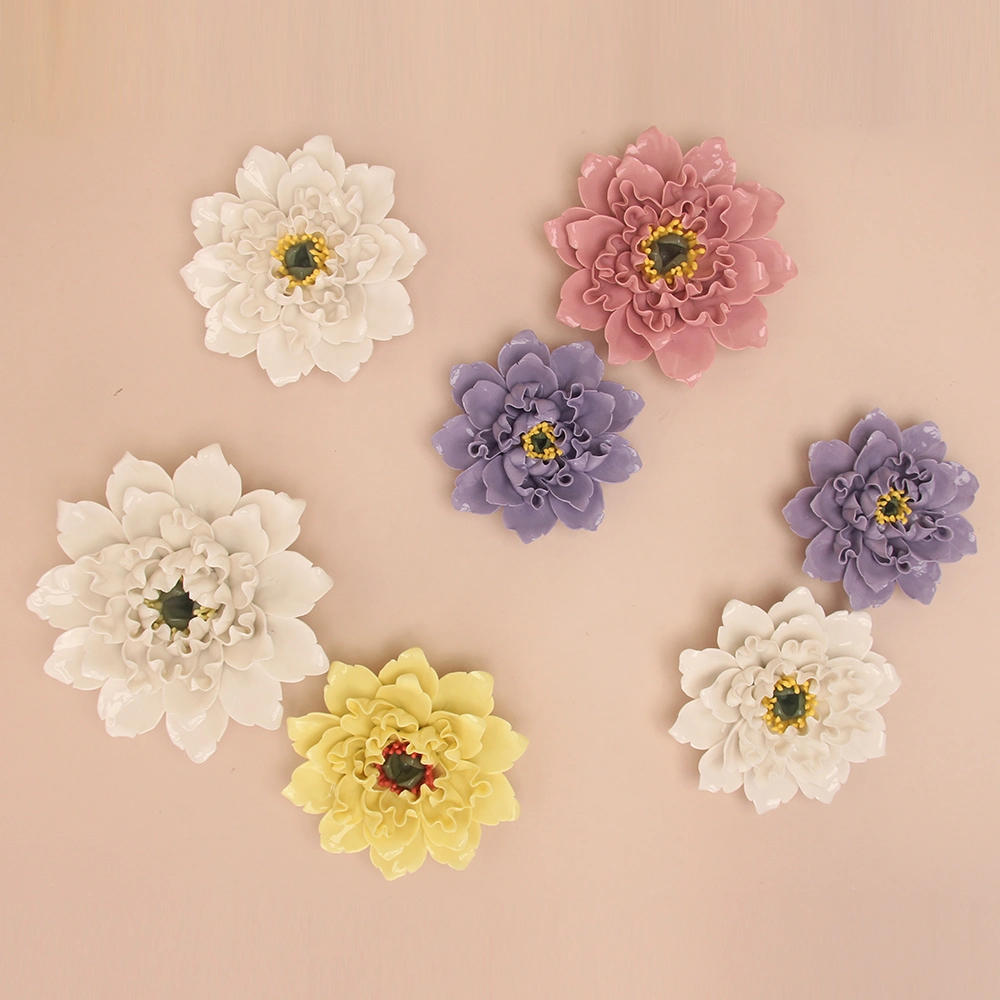 F002Y Ceramic Peony Flower Handicraft Wall Decoration Other Home Decor Porcelain Yellow Wall Flower