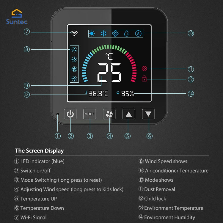 Smart AC WiFi/Bluetooth Controlador de Temperatura Termostato inalámbrico