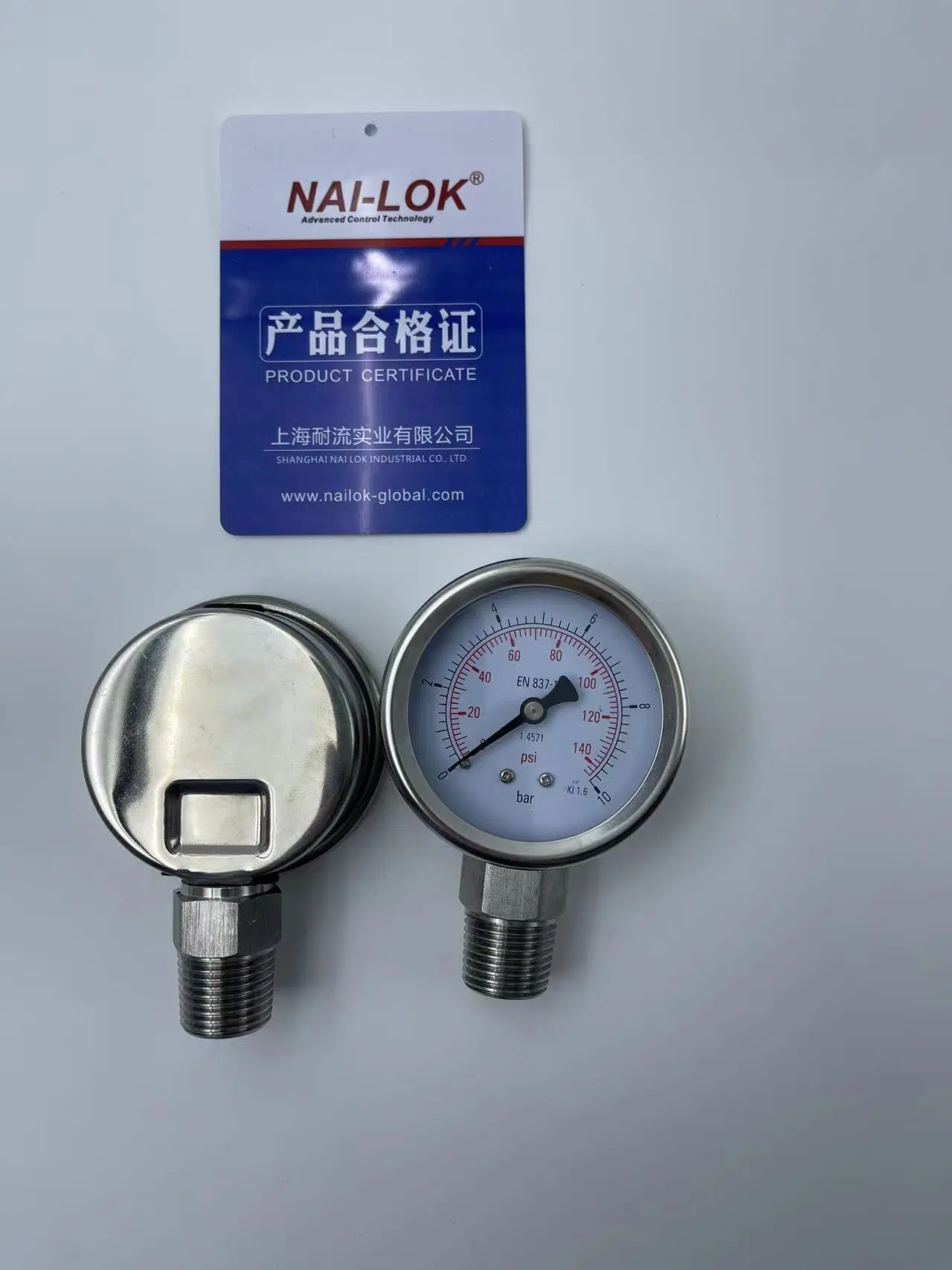 Nailok Stainless Steel Oil Free Pressure Gauge for Gas Pressure Control Systems