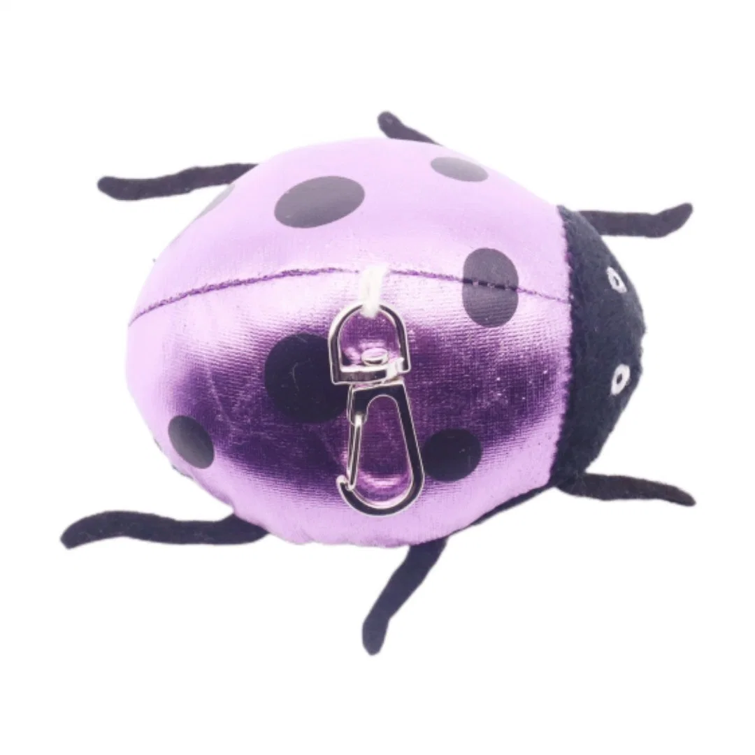 9cm Cute Plush Ladybug Key Ring Stuff Clip Soft Insect Beetle Kids Toys Seven-Star Ladybird Black DOT Printing Purple Shining Wings Animal Key Chain