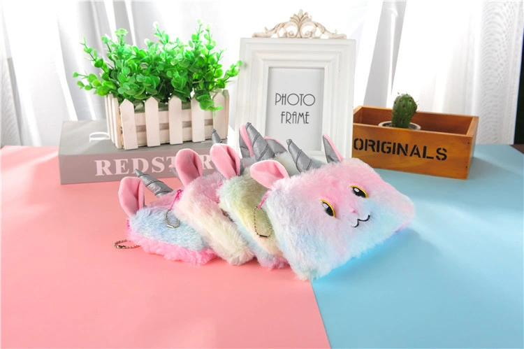 Cute Laser Unicorn Plush Large Capacity Pen Bag Student Stationery Bag Storage Bag Pencil Bag