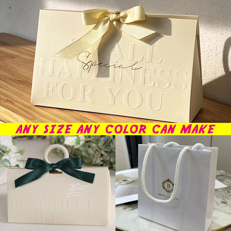 Commerce de gros imprimé personnalisé votre propre logo Emballage recyclable sac cadeau blanc Craft Shopping sac de papier avec les poignées de ruban