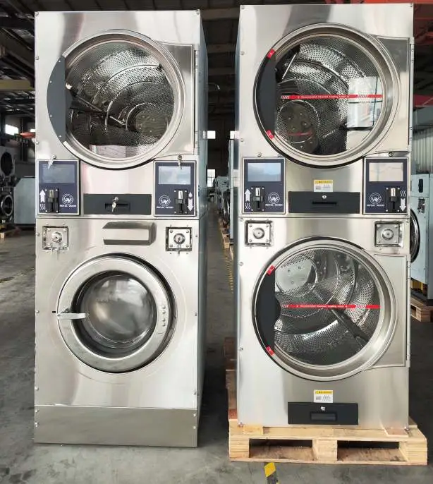 Automatic Commercial Industrial Stack Double Layer Washer Dryer Coin Operated for Hotel Laundromat Cleaning Room Hospital Sweater Factory Washing Machine