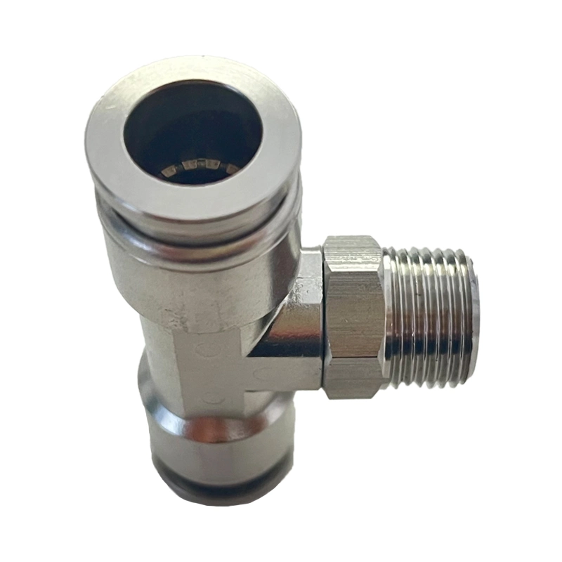 Pneumatic SS316L Air Inox 1/8'' Thread Two Hole Metal Sleeve Male Tee Push in Fittings