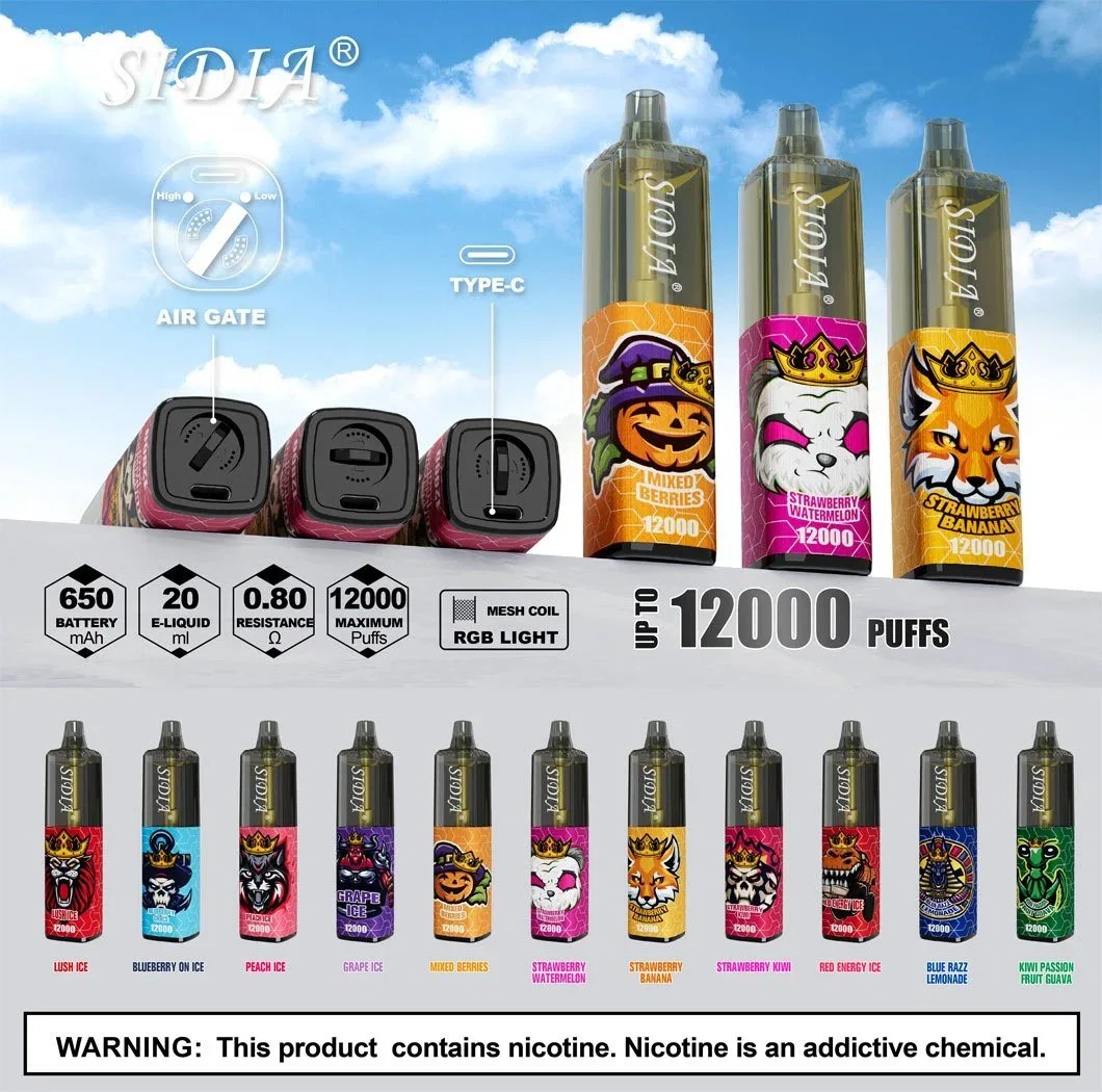 2023 L'Europe Vente chaude Sidia 12000bouffées Pod 20ml Vape jetables de gros