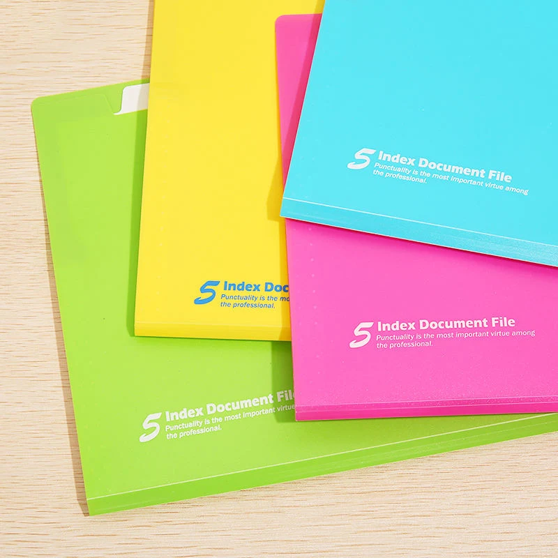 Office Document A4 Plastic 5 Pockets Expanding Button File Folder with Custom Logo or Colors