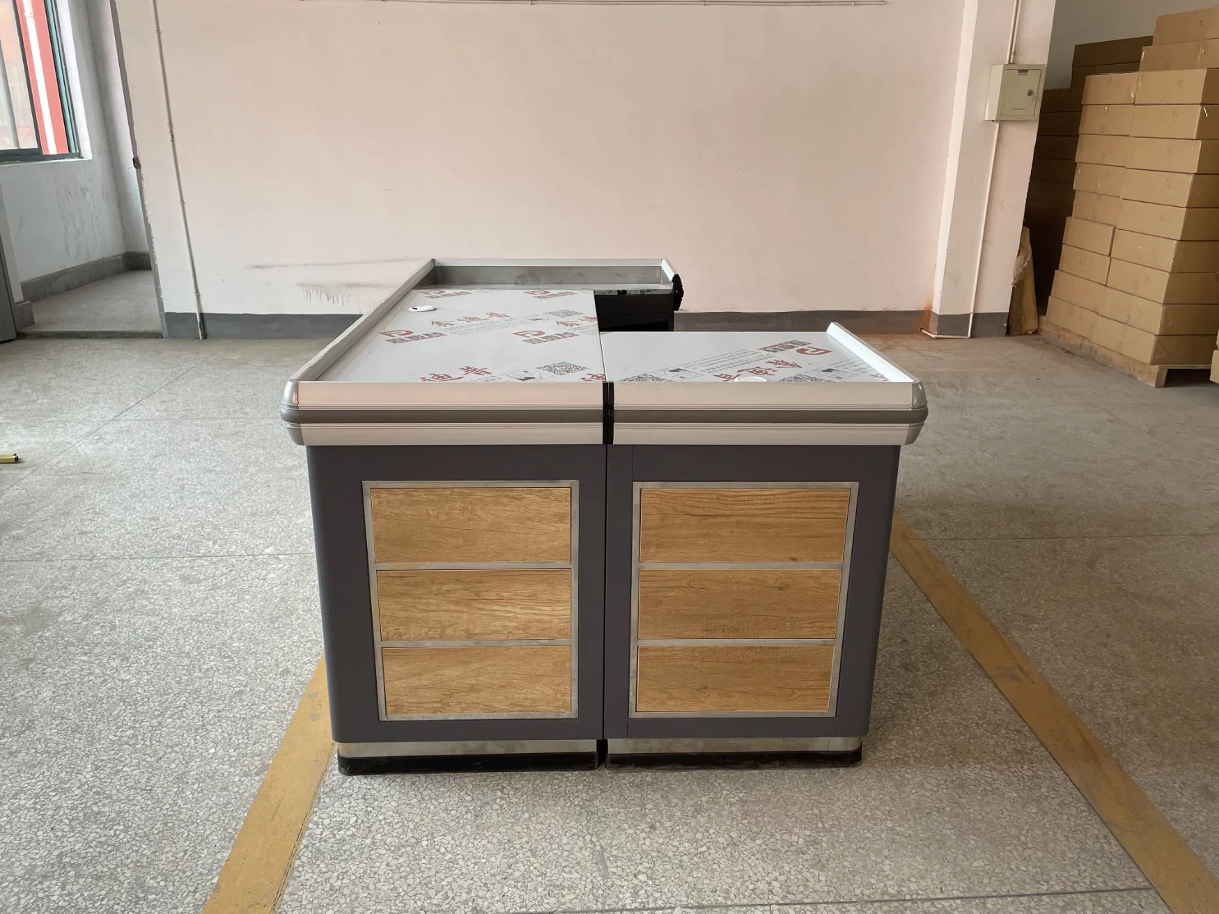 Wood Metal Checkout Desk for Supermarket Cashier Counter Desk