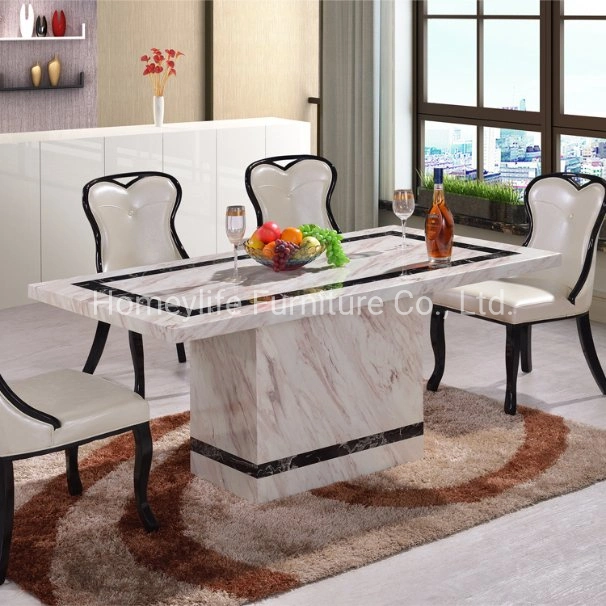 Black and White Rectangle Antique Furniture Marble Dining Table