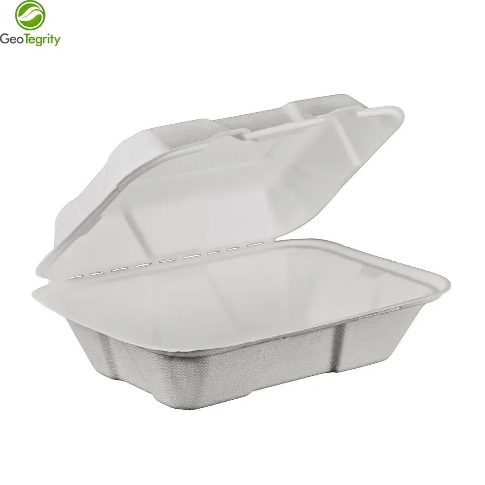 La pulpa de papel desechables Lunch Box 9" X 6" el contenedor con bisagras