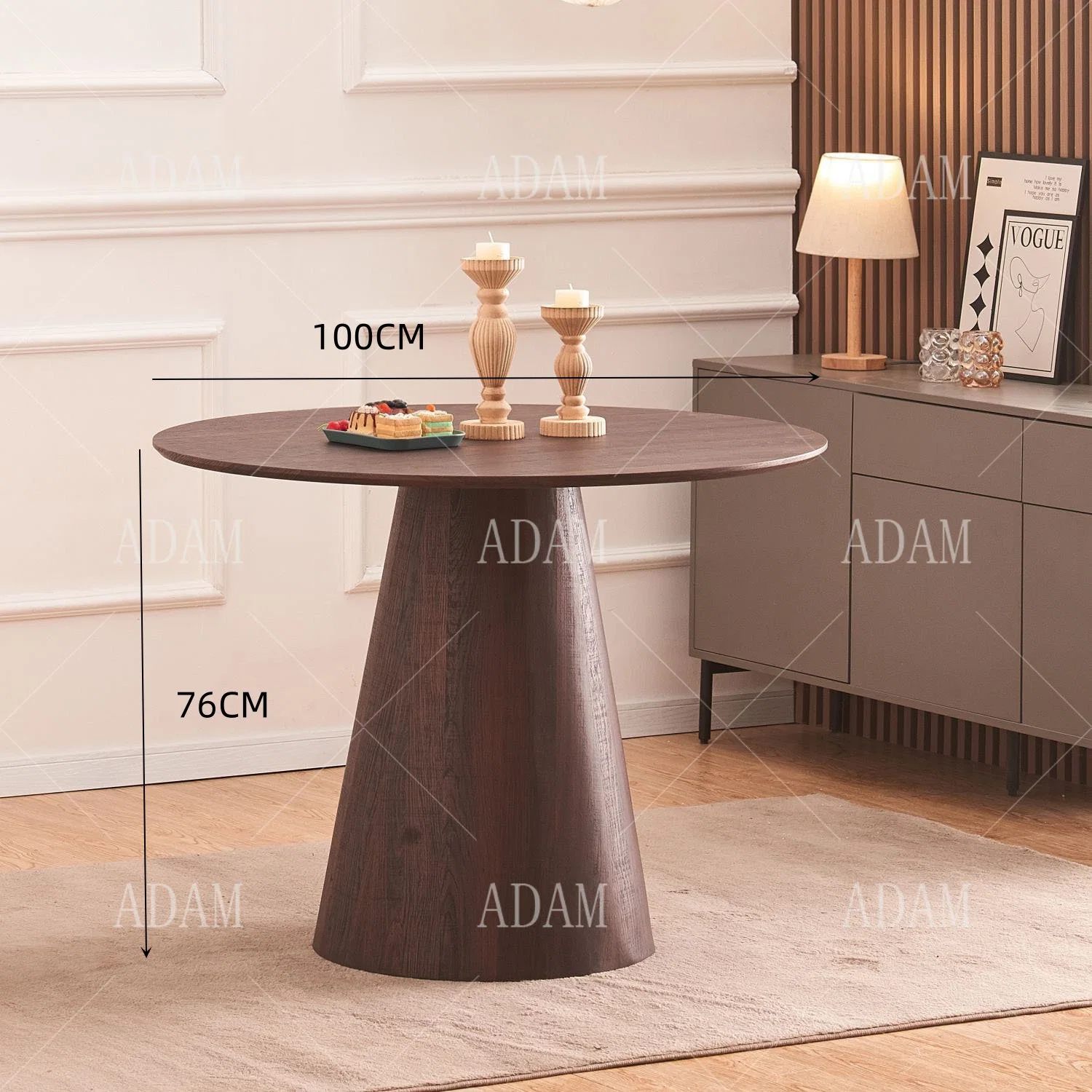 Dark Walnut Paper MDF Wood Round Dining Table for Dining Room