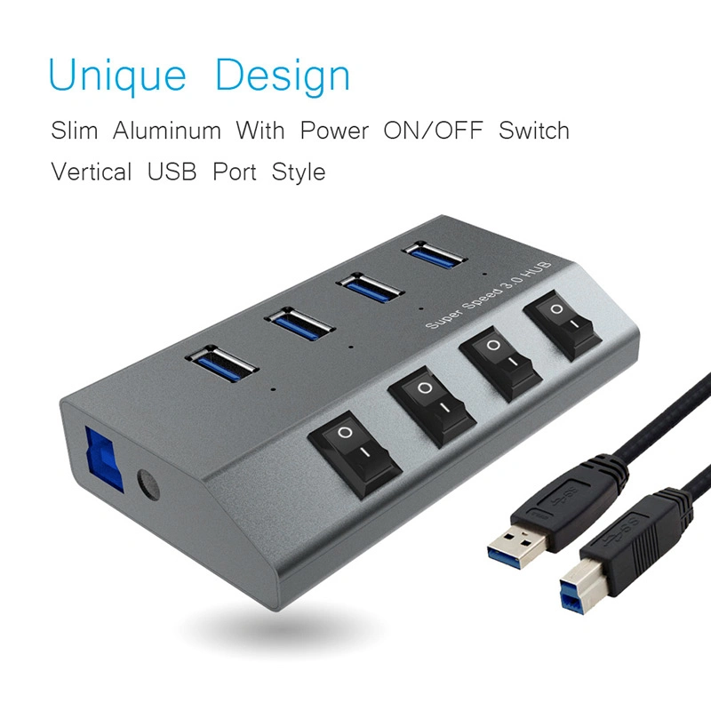 Vertical 4 Ports USB-3.0 Hub Individual Power Switches