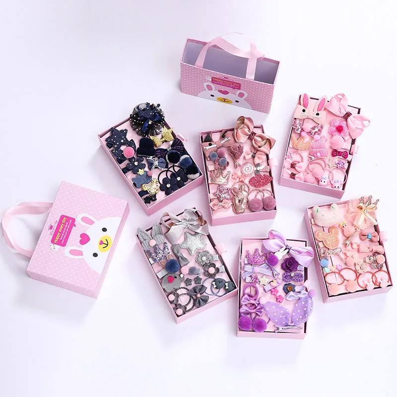 Hot Korean Kids 18 PCS Hair Accessories Set with Gift Box for Baby Girls