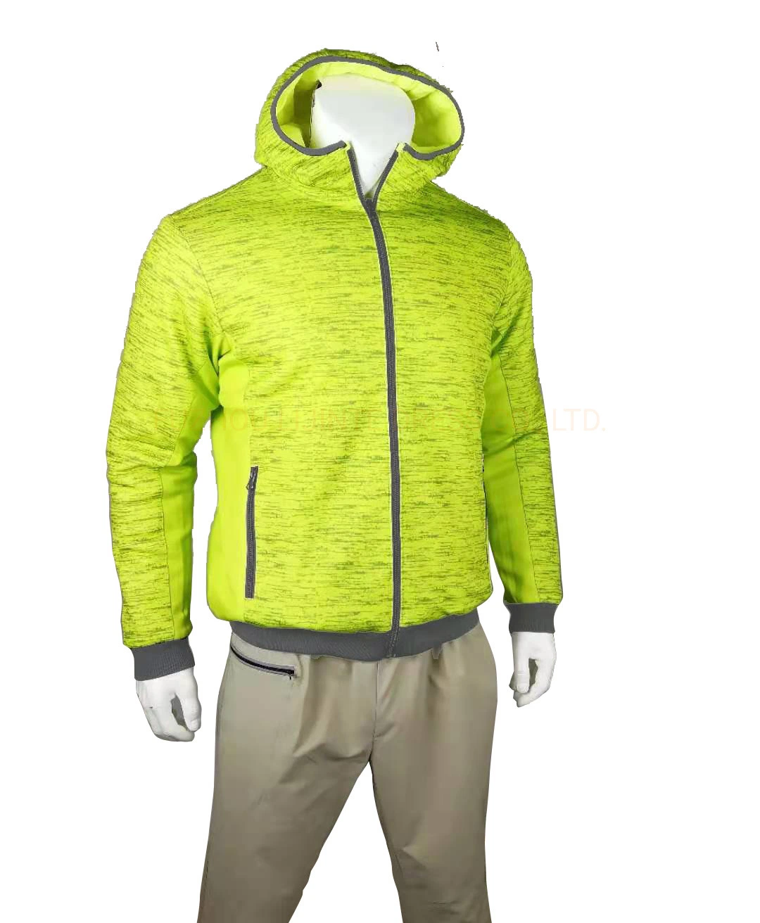 Fluorescent Yellow 2 Sides Used Cationic Fabric Men Outdoor Clothing Jacket