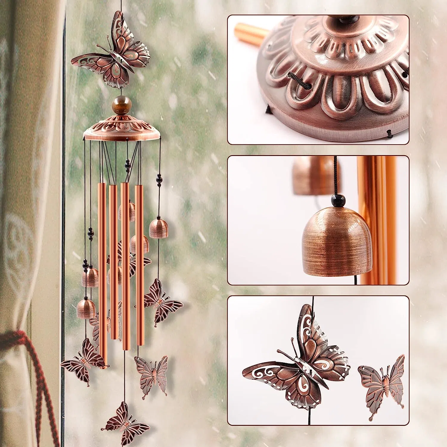 Decoración del Hogar chimeneas de viento liquidación al aire libre, Mariposas tubo de aluminio Windchime con gancho S, decoración de jardín de patio, Regalo de armado de casa.