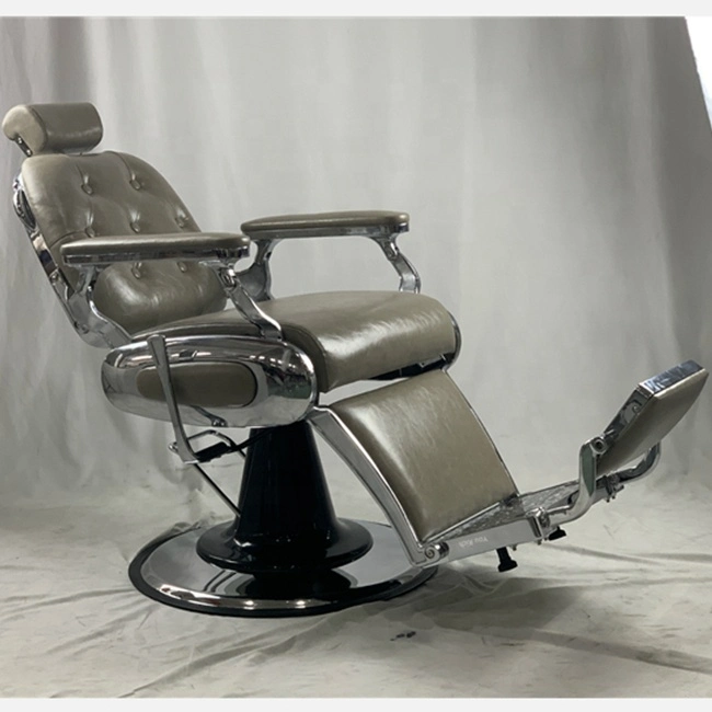 Durable Salon Furniture with Big Heavy Duty Pump Gray Vintage Barber Chairs