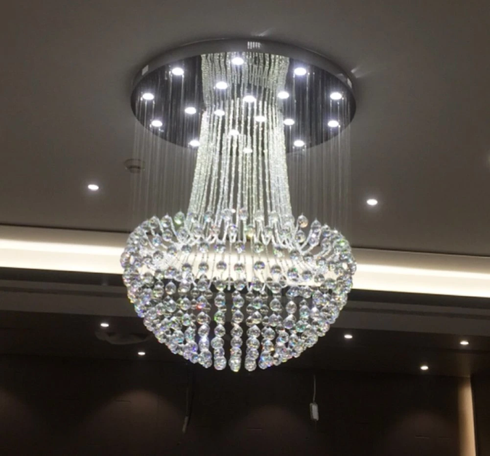 Luz de tecto moderno Ouro Luxo lustre de cristal Crystal Round queda de chuva Lustre LED Luz de Iluminação Lustre em escadas