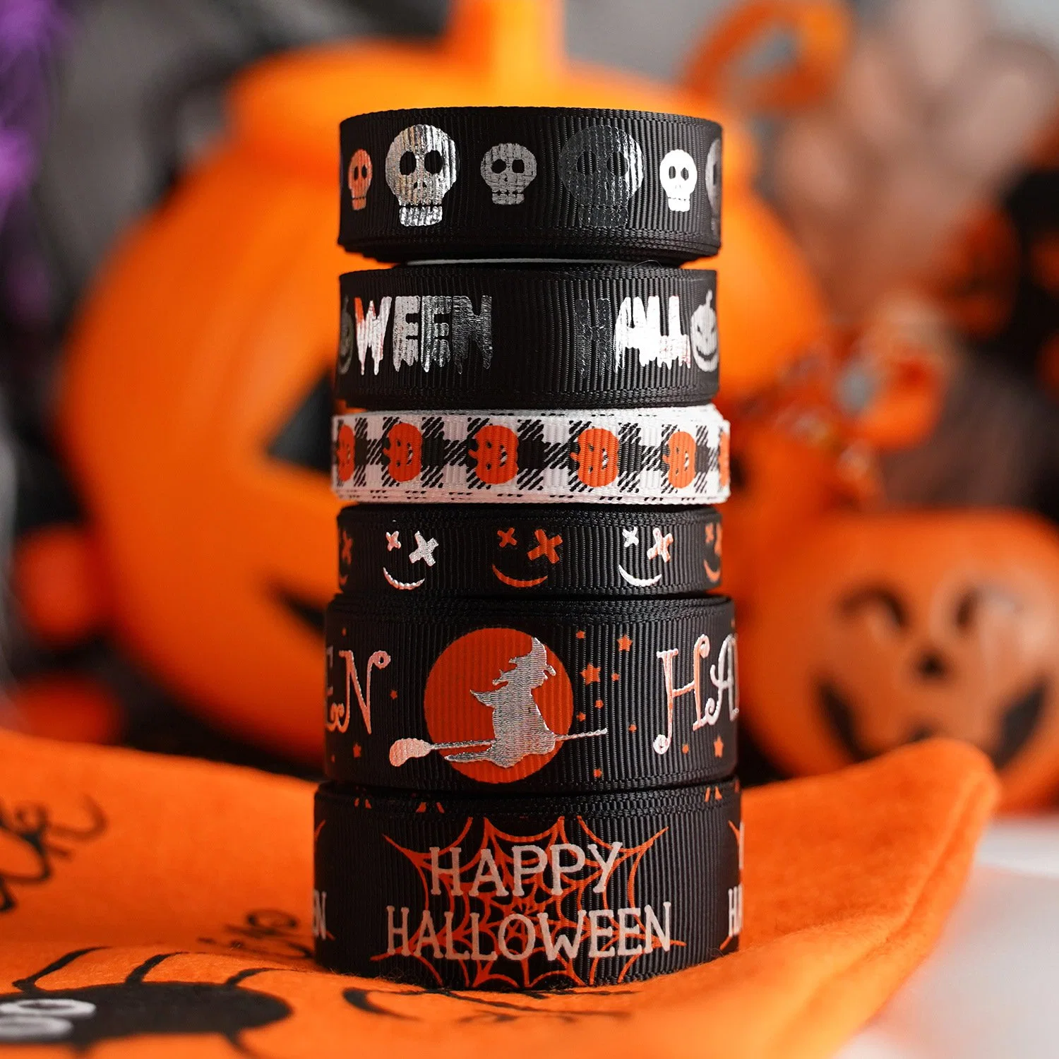 Amazon Hot Sale Halloween Ribbon Small Roll Combination Decorative Ribbon Holiday Gift Box Decorative Ribbon Factory Outlet