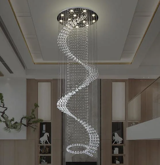 LED Crystal Building Chandelier Living Room Villa Staircase Long Crystal Pendant Lamp