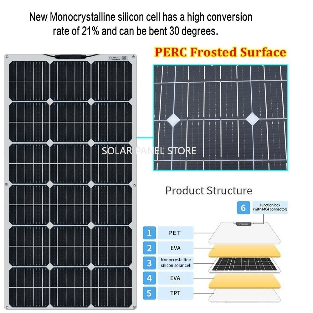 Solarparts 150W 18V Panel solar de silicio monocristalino Flexible con el módulo de controlador de batería solar al aire libre Camping