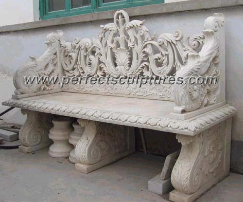 Table en pierre sculptée décorative de jardin, banc en marbre sculpté pour la décoration extérieure (QTC004)