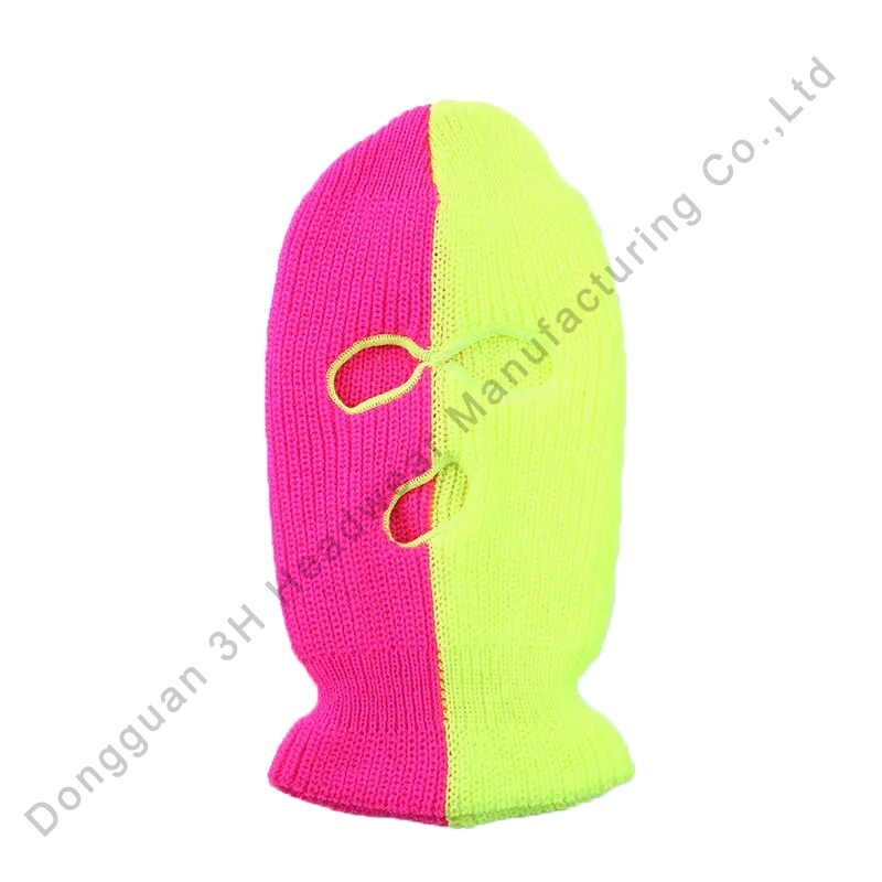 Fabricante Diseñador 3 agujero Máscara de esquí punto grueso Gorras de invierno Personalizada dos tonos Balaclava Beanie sombreros