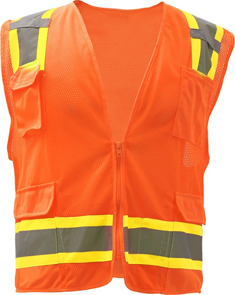 100% Polyester Mesh Material Breathable Safety Vest with 6 Pockets