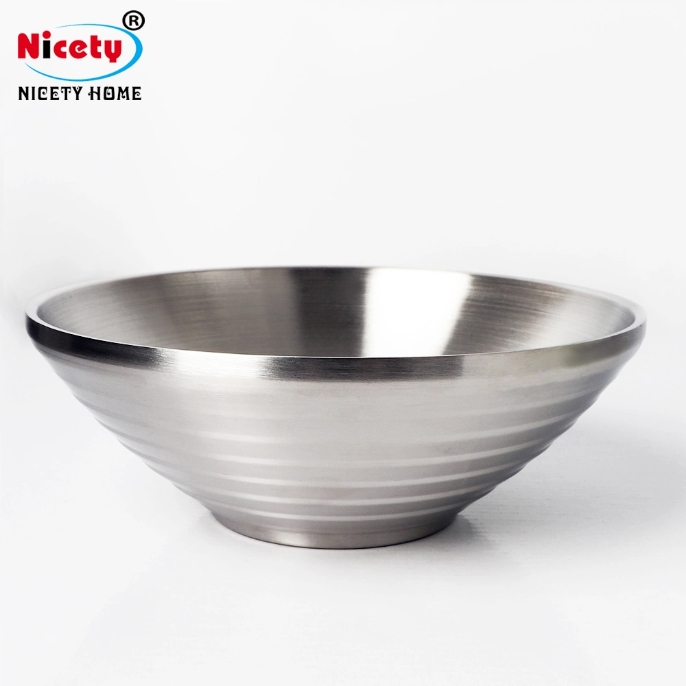 Korean Stainless Steel 0.3mm Thickness Double Wall Bowl Industrial Custom Food Lunch Rice Bowl Fruiy Bowl Mixing Bowls of 6 for Serving