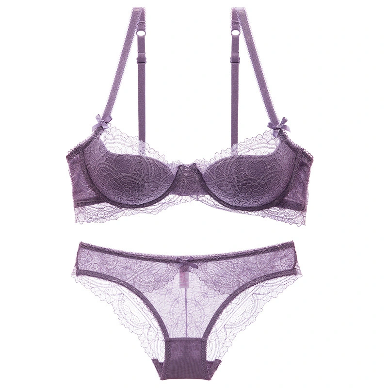 Soutien-gorge léger d'été à dentelle sexy, grande poitrine, petit Rassembler grandes tailles sous-fils demi-tasse sous-vêtements moins de dames