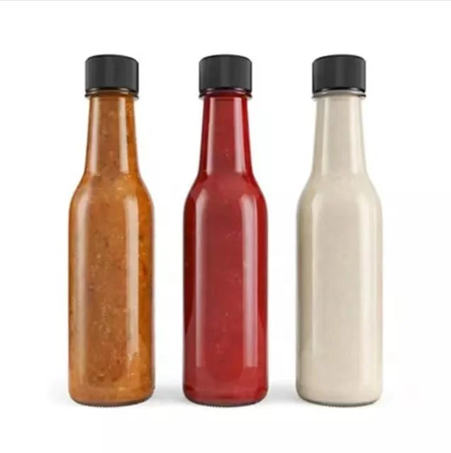 150ml 250ml 5oz Cheap Empty Woozy Spice Dressing Chili Glass Salad Hot Sauce Bottle with Leak Proof Black Cap