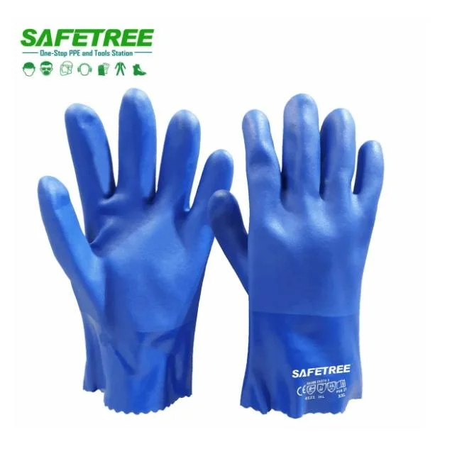 CE En388 Oil & Chemical Resistant Gloves Blue PVC Sandy Gloves Gauntlet PVC Gloves Hand Protective Equipment