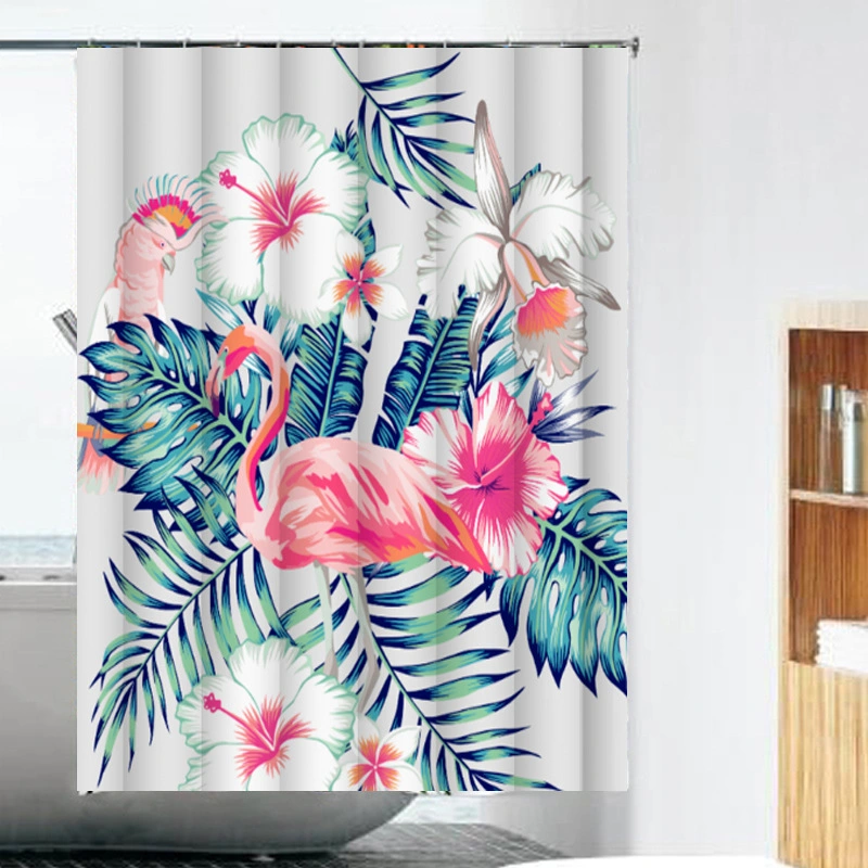 Flamingo Printed Polyester Mildew Resistant Waterproof Bathroom Shower Curtain