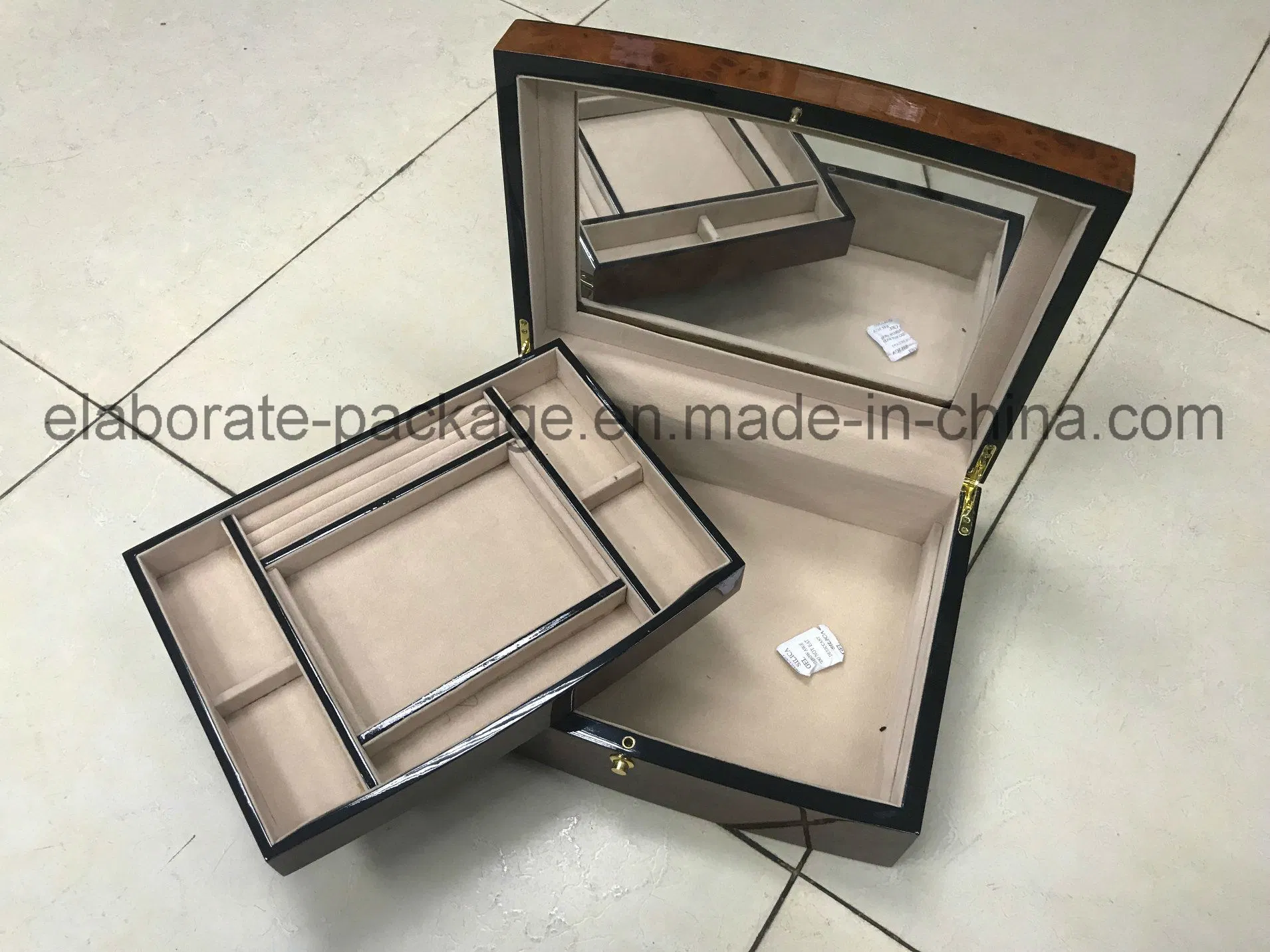 High End brilhante MDF Jóias armazenamento / presente / embalagem Caixa/caixa de madeira/caixa de embalagem interior Velvet