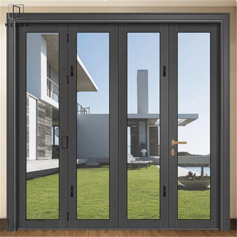 78-68 Folding Door Black Aluminium Frame Glass Bi-Fold Doors Customized Leaf Fold Outward/Inward/Top Quality Hardware