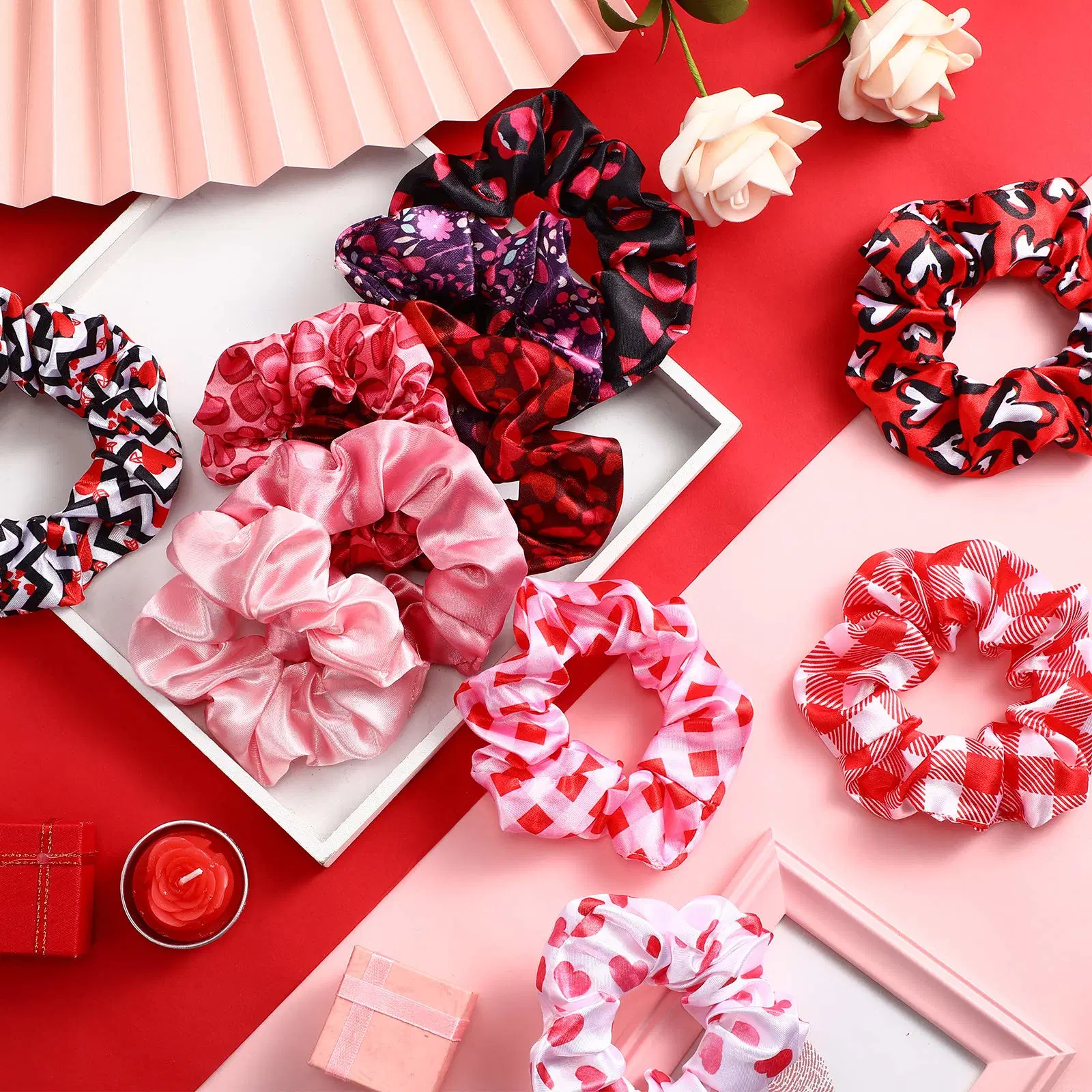 Valentine&prime; S Day Hair Scrunchies Love Heart Print Scrunchie Soft Elastic Hair Bands Ponytail Holders Bride Scrunchie Valentines Day Hair Accessories