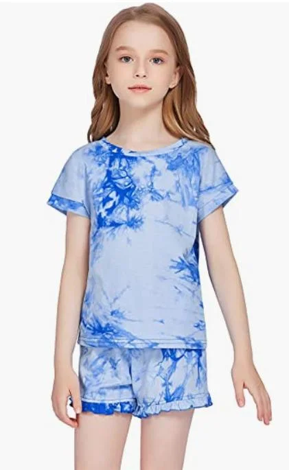 Girls Tie Dye Shorts Set Summer Clothes Cotton Short Sleeve