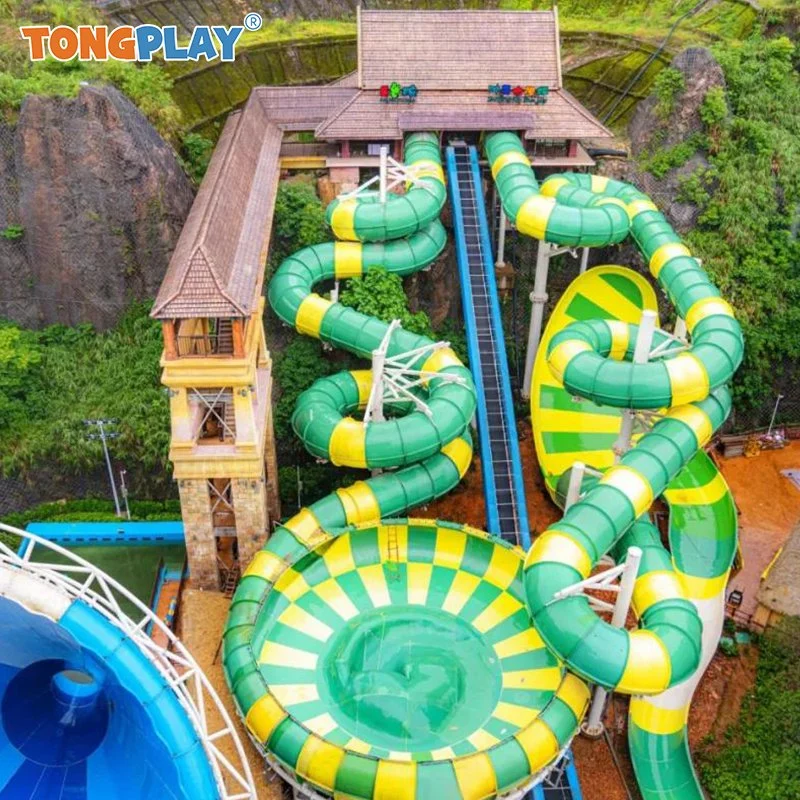 Piscina de nuevo diseño Parque acuático de toboganes de vidrio gigante Diversión