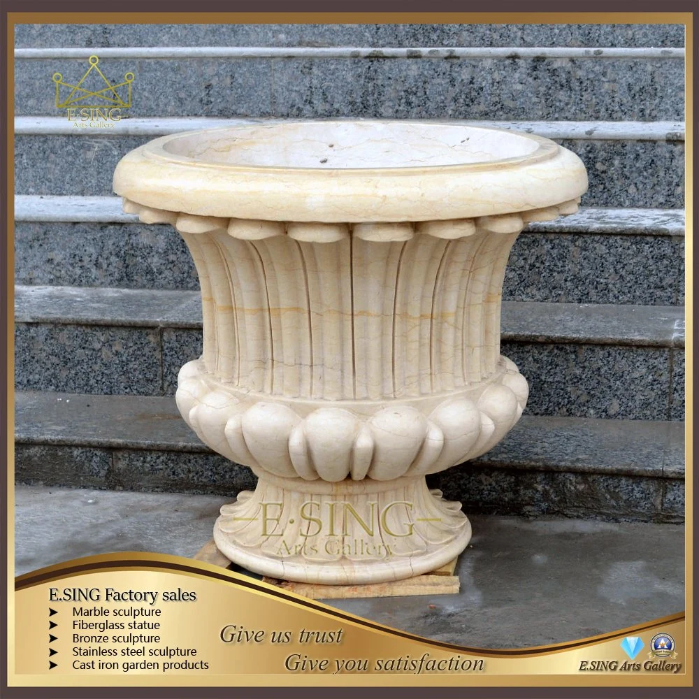 Hot Sale Simple Design Handmade Marble Decorative Urn Natural Stone Garden Products