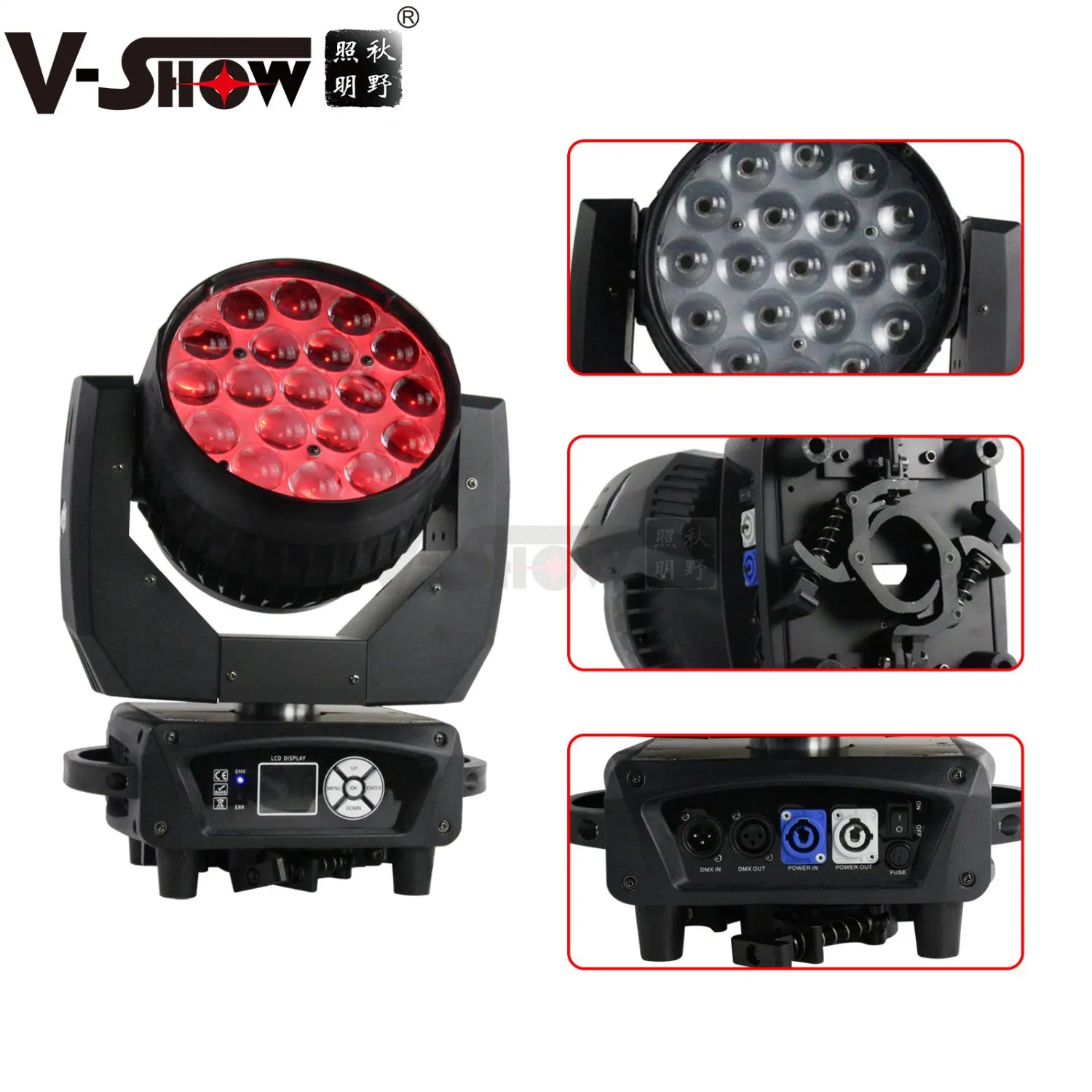 V-Show USA Stock 19*15W Wash Moving Head Light with Folding Clamp