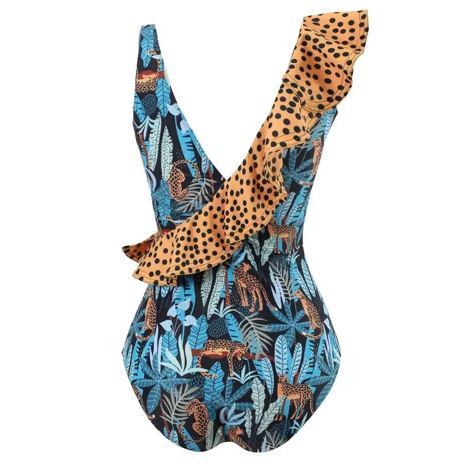 New Design L- 5XL Women Plus Size Swimwear One Piece Swimwear Beachwear Print Sleeveless Bathing Suit Beachwear