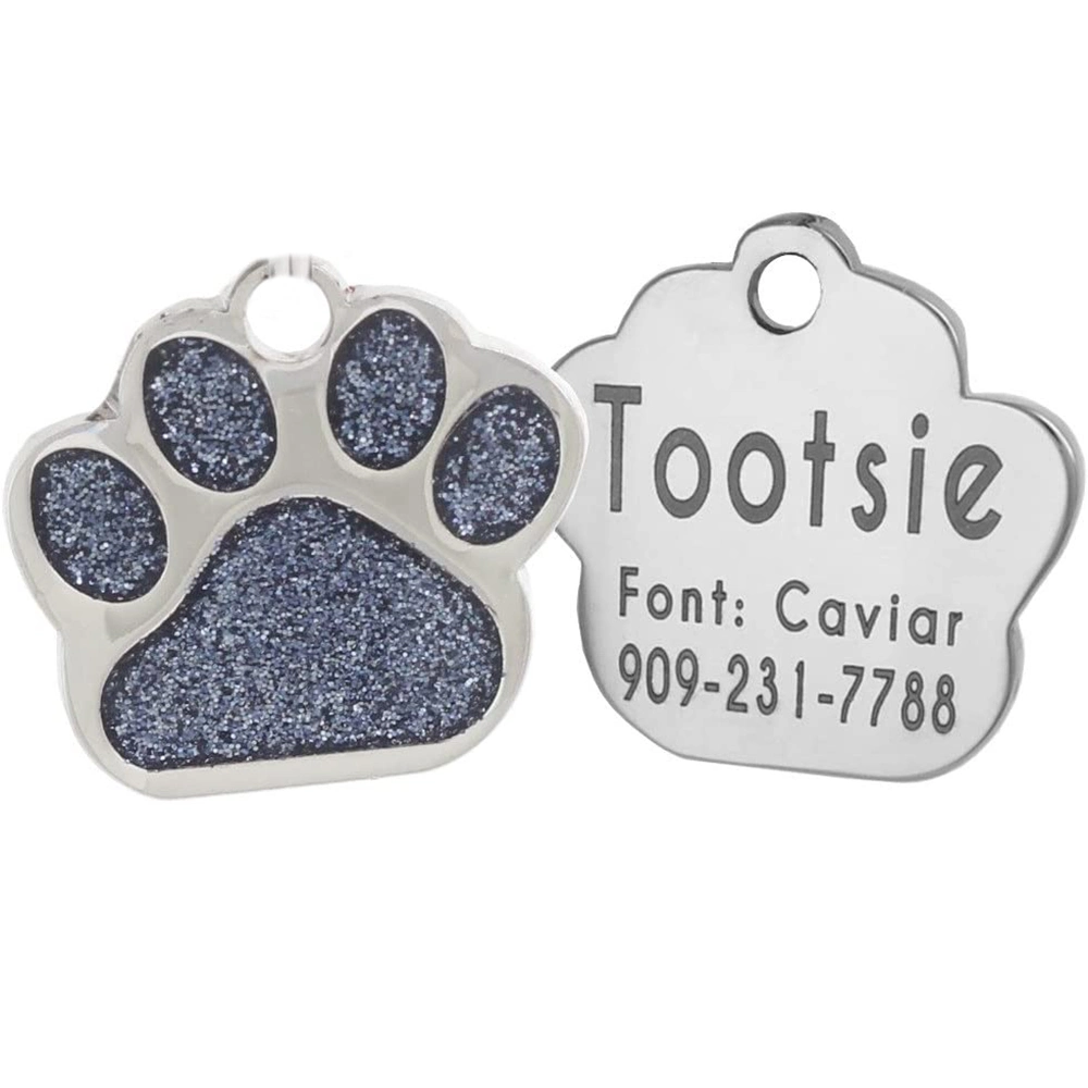 Custom Engraved Cute Glitter Dog Tag Paw Print Pet Tag Laser Etched Personalized Dog Name ID Tag Dog Pendanthot Sale Products