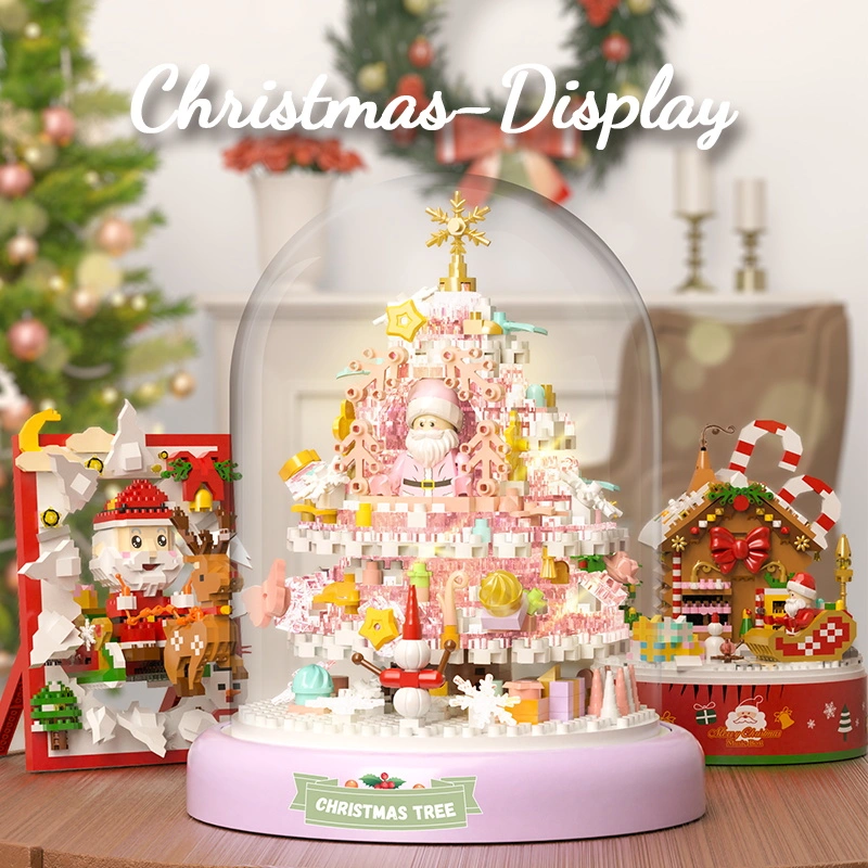 Christmas Tree Store Christmas Snowy House Building Block with Sound Luz