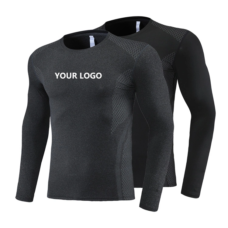 High Quality Autumn Europe and The United States Men&prime; S Sports Fitness Tights Breathable Long-Sleeved T-Shirt Man Quick Dry Running Training Clothes