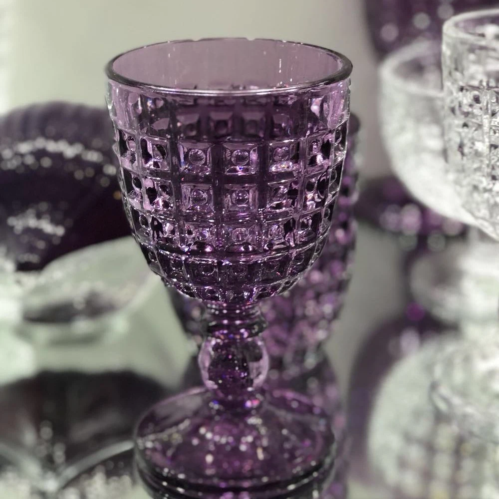 Colour Diamond Tumbler and Goblet Glassware Set Wedding Drinking Glass